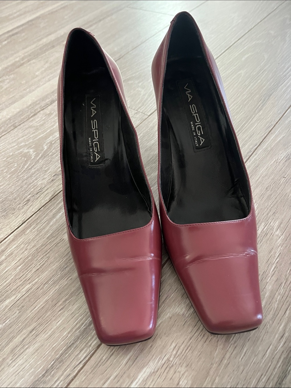 Via Spiga Burgundy Leather Square-Toe Pumps